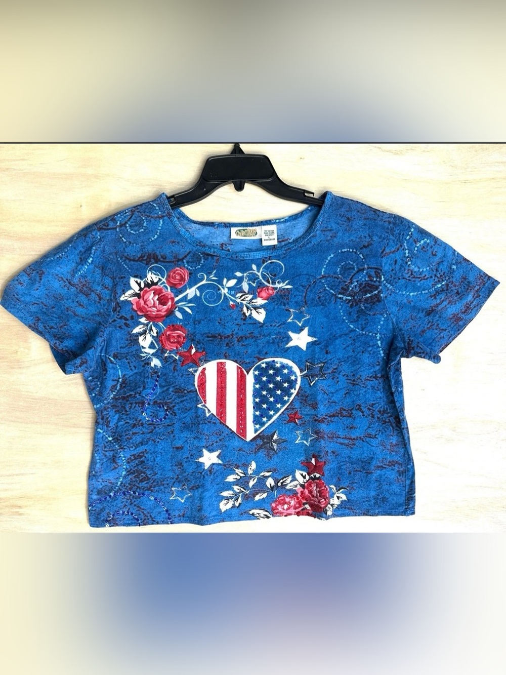 Collections Etc Women's Patriotic Heart Cotton Tee Large
